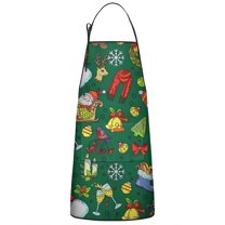 Green Christmas Santa and Snowman Pattern Apron-Garden Aprons for Women with Pockets-Cotton Linen Waterproof Kitchen Cooking Gardening Aprons Adjustable for Kitchen,Cooking,BBQ and Salon 33"x27"