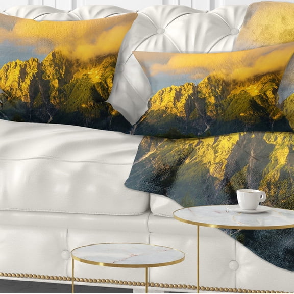 Designart Highrise Green Mountains - Landscape Photo Throw Pillow - 12x20