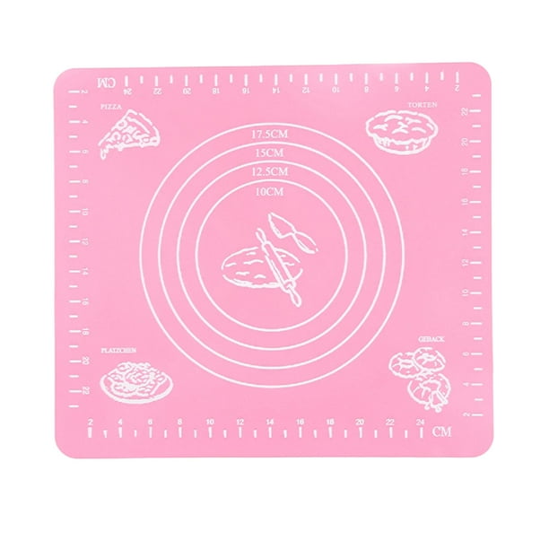 Tapete de silicona para repostería de 29 x 26 cm, tapete para hornear con tapete para fondant de medición, tapete para mostrador Rosado