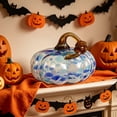 thumbnail image 4 of Fall Decor Halloween Pumpkin Decorations Hand Blown Glass Pumpkin Figurine Colorful Speckled Art Glass Pumpkin with Twisted Stem Tabletop Centerpiece for Home Desk Mantel, 4 of 6