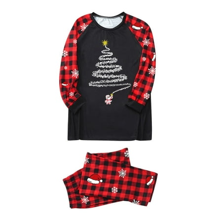 

Christmas Pajamas for Family Parent-Child Outfit Winter Fall Merry Plaid Print Plaid Long Sleeved Trousers Pajama Sets