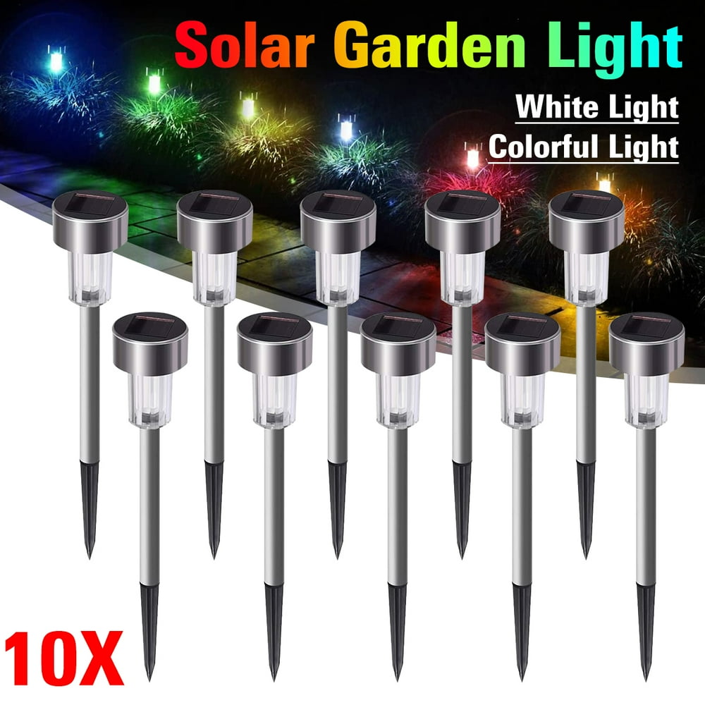 10PCS/Pack Solar Garden Light Waterproof Stainless Steel White/Colorful