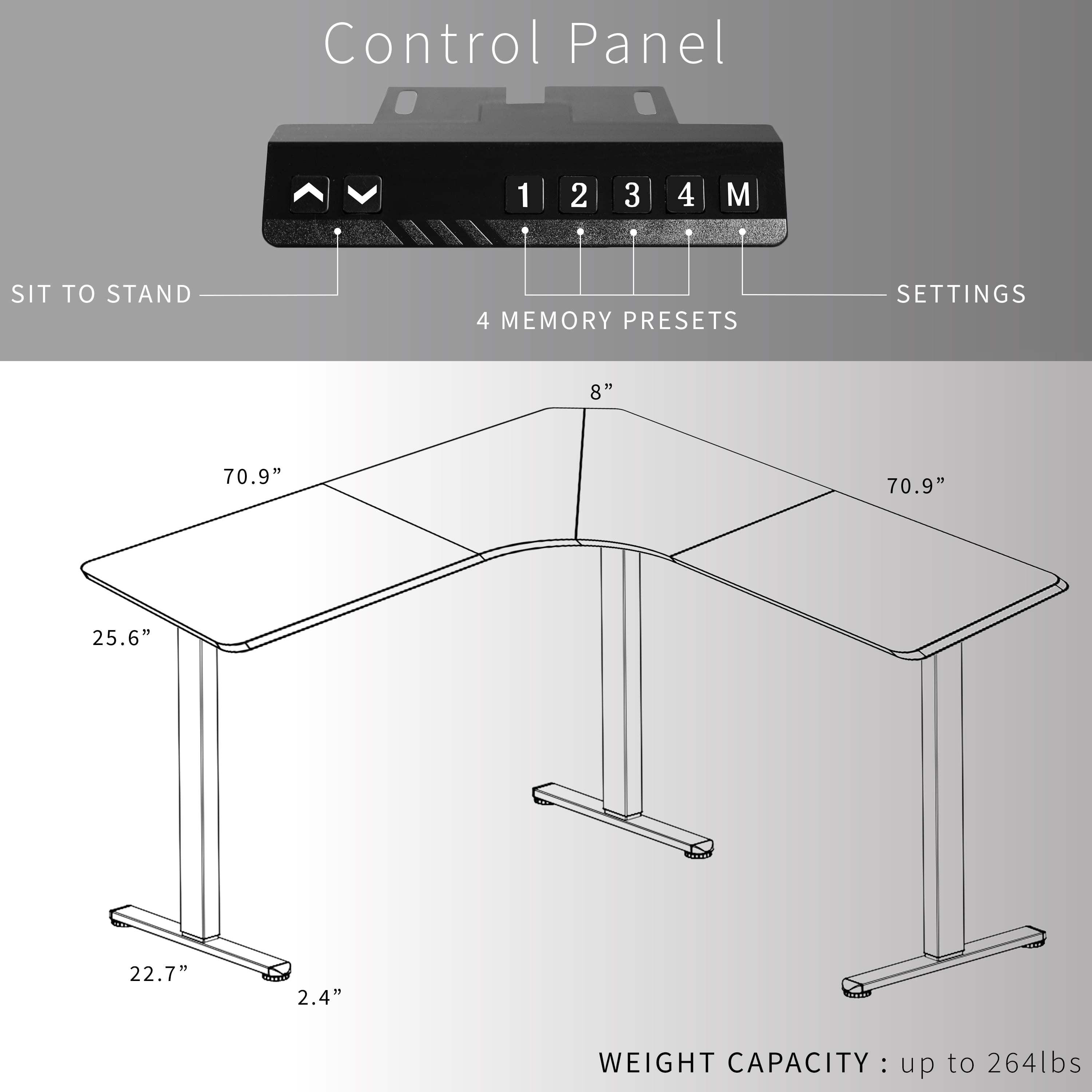 VIVO Dark Gray / White Electric 71" x 71" Curved Corner Stand Up Desk