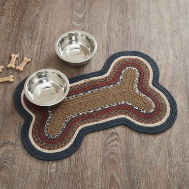 VHC Brands Stratton Indoor/Outdoor Pet Food Mat for Dogs Cats Kitchen Medium Bone Rug 15x23
