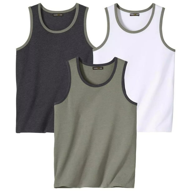 Atlas For Men - Camiseta Sin Mangas Verano para Hombre - Pack de 3 (Caqui, Blanco, Negro)