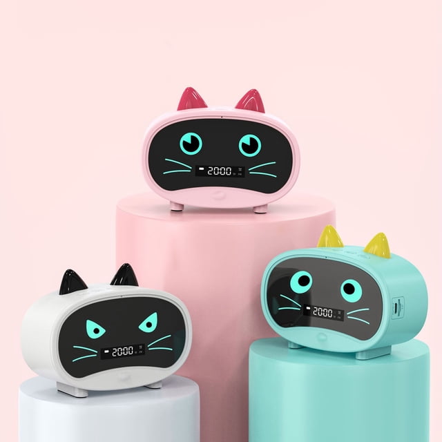 Gwong Electrónica Altavoz compatible con Bluetooth Mini despertador portátil Reloj de alarma lindo Altavoz inalámbrico de gato para exteriores