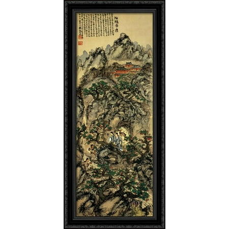 Tomioka Tessai Encountering with Immortal Women 16x40 Large Black Ornate Wood Framed Canvas Art by Tomioka Tessai
