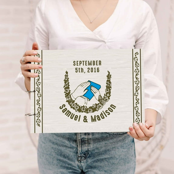 Darling Souvenir Personalized Engraved Laser Cut Wedding Guest Book Wooden Cover Sign-in Book Registry Guestbook Scrapbook-QG