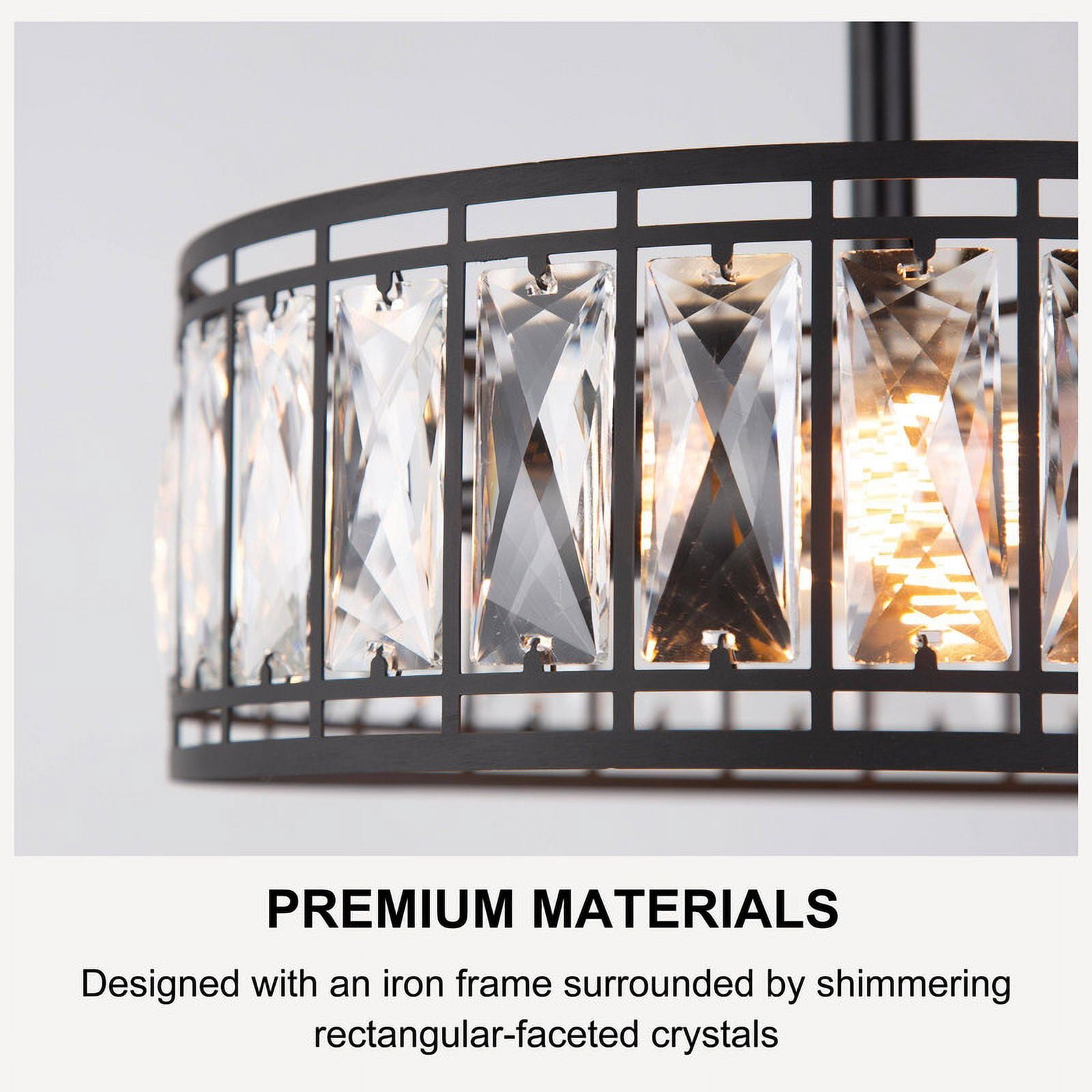 LNC 2-Light Matte Black Semi Flush Mount with Crystal Accents, Modern Ceiling Light