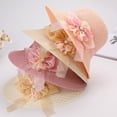 thumbnail image 6 of Women's Glitter Straw Sun Hat with 3D Floral Bowknot and Faux Pearl Accent Featuring Wide Brim Foldable Design Yellow, 6 of 6