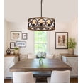 thumbnail image 3 of Q&S 6-Lights Modern Farmhouse Drum Model Chandelier Black and Retro Wood Finish Round Light Fixtures, 3 of 9