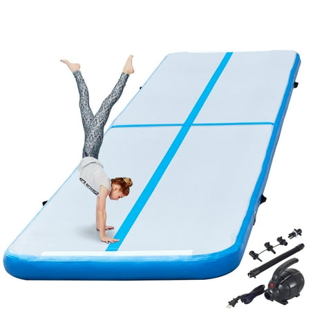VEVOR Air Track  16ft Inflatable Air Track Tumbling Mat with Electric Air Pump  4in Thickness Tumble Track Mats for Gymnastics/Cheerleading/Yoga/Home Use  Blue&White