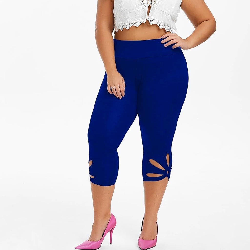 TopLLC Women s Plus Size Leggings Fashion Women Plus Size Solid Hollow Elastic Waist Casual Leggings Pants High Waisted Leggings On Clearance Walmart