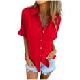 thumbnail image 1 of XMMSWDLA Chemise pour Femmes Manches Courtes Tunique Ligne Chemises Col Rond Hauts Blouse d'Été Rouge Hauts de Travail pour Femmes, 1 of 7
