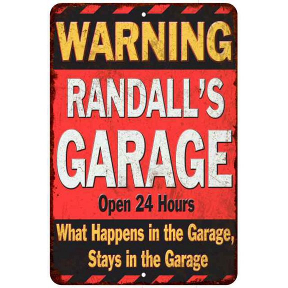 RANDALL'S Garage Warning Man Cave Wall Decor 8 x 12 High Gloss Metal 208120030142