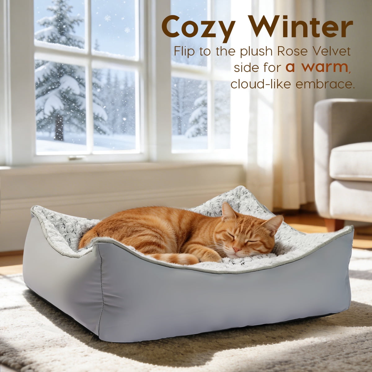 Cat Beds for Indoor Cats Reversible Cool & Warm with Neck Support Sides Washable All-Season , 20"X19",Gray