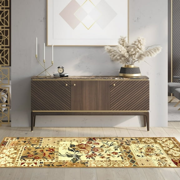 Flower Patch Rustic Indoor Area Rug by Blue Nile Nills - 2.6' x 8', Beige