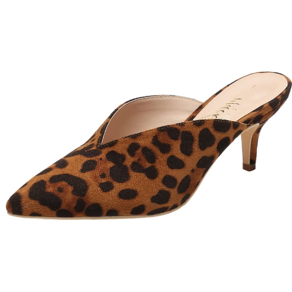 G224-1 Women Pointed Toe Slip On Kitten Low Heel Mules Pumps Slides Leopard 9