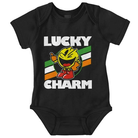

PACMAN Saint Paddys Lucky Charm Romper Boys or Girls Infant Baby Brisco Brands NB