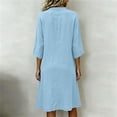 thumbnail image 6 of Zynoxe Womens Cotton Linen Dresses Summer V-neck 3/4 length sleeve Button Down Midi Dresses Lounge Peasant Gauze Business Work Dresses with Pockets Light Blue S, 6 of 7