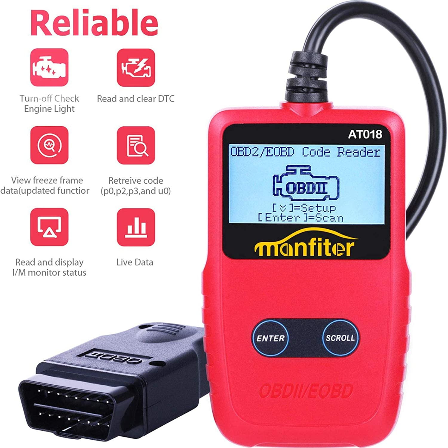 JEEP Handheld Car Diagnostic Scanner Tool Code Reader OBD2 OBDII OBD-2 