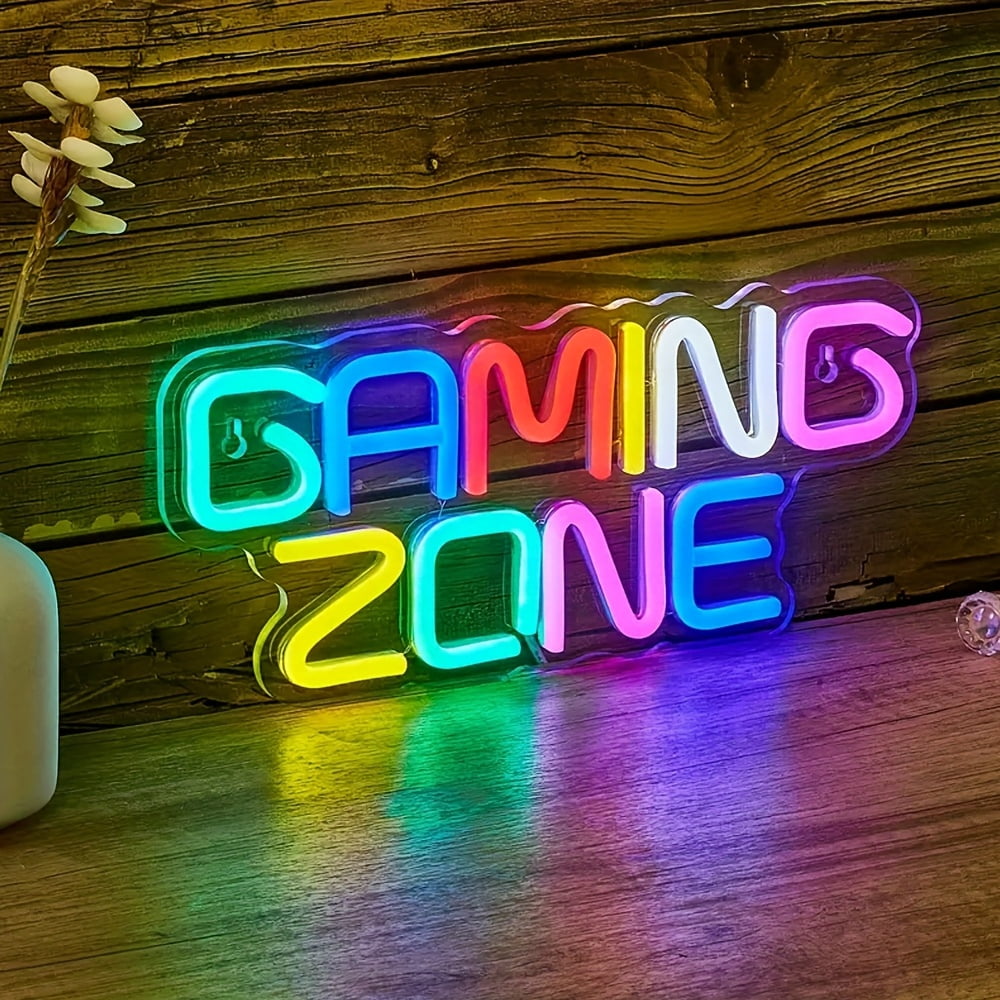 GAMING ZONE Neon Light - Multi-color USB-powered LED sign for game rooms, man caves, or parties. Vibrant gaming decor and an ideal gift for gamers.