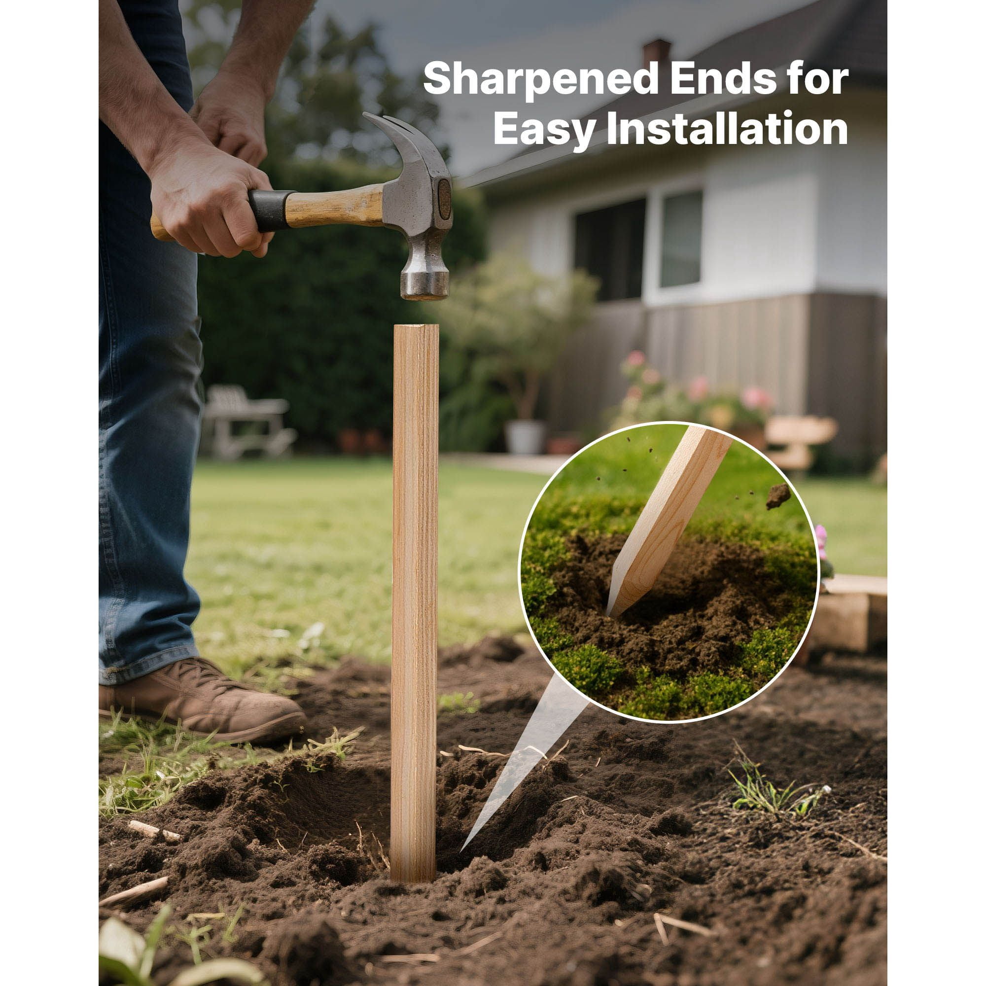 Wooden Garden Stakes 20-Pack, Natural Fir Wood, Pointed Bottom, Multiple Sizes, for Plant Support Fence Marking
