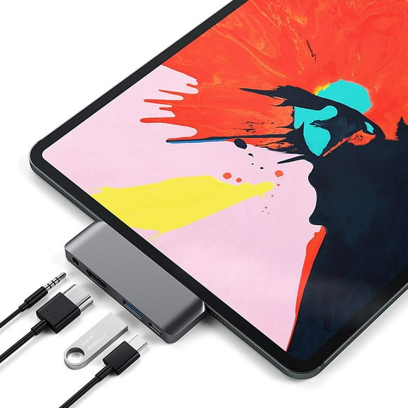 Hub Adapter PD Charging USB C Hub Adapter with USB-C Type C PD Charging 4K USB 3.0 3.5mm Headphones for Laptop WC7366 (Grey)