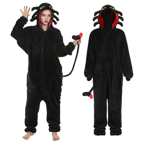 GOBWCOT Adult Onesies Pajamas Dragon Jumpsuits One Piece Cosplay Cartoon Costume for Halloween Christmas Party Outfits