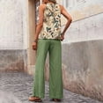 thumbnail image 5 of ZEHJUHAN Women's 2-Piece Sleeveless Top & Wide Leg Pants Set - Printed Blouse with Drawstring Trousers Green C，S, 5 of 6