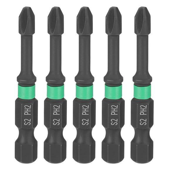 Uxcell 5pcs #2 Impact Phillips Screwdriver Bit PH2 1/4" Hex Shank 50" (50mm) Length 0.14" Rod Magnetic Cross Head Drill Bits S2 Steel Industrial Screw Driver for Impact Power Drivers