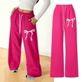 thumbnail image 2 of Tiweut Girl's Bowknot Baggy Sweatpants Cute Straight Leg Athletic Pants With Pockets Clothes For Teen Girls,Hot Pink,6-7 Y, 2 of 8