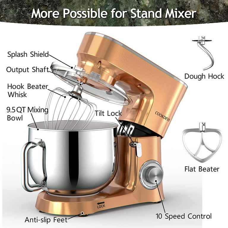 COOKLEE Stand Mixer, 9.5 Qt. 660W 10-Speed for Most Home Cooks, SM-1551,  Champagne