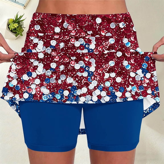 Gamivast 4Th Of July Skort for Women High Waisted Athletic Skirt with Shorts Tummy Control Flag Graphic Tennis Golf Skirt Stretchy Workout Running Skort with Inner Shorts