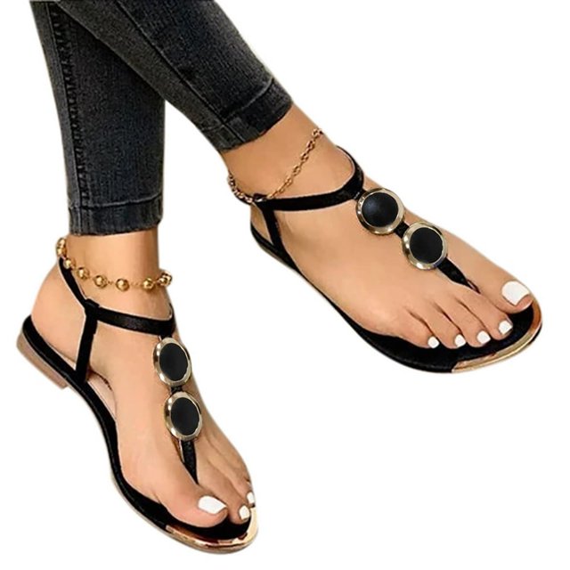 Summer Womens Flip-Flops Open Toe Casual Shoes Flats Buckle Strap Roman Sandals