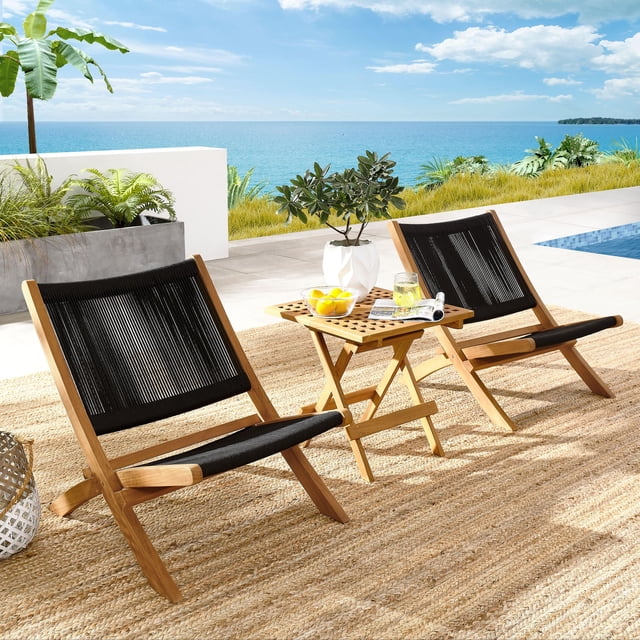 Modway Vienna Mobilier de Patio Extérieur Chaise Longue Ensemble de 3 Table, Noir
