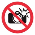thumbnail image 1 of Señal prohibitiva: "No tomar fotos con flash" en blanco, negro y rojo. Plástico estireno calibre 40, para interiores y exteriores, 20x20 cm. Señalamiento, Cartel, Letrero cuadrado, Señalización., 1 of 4