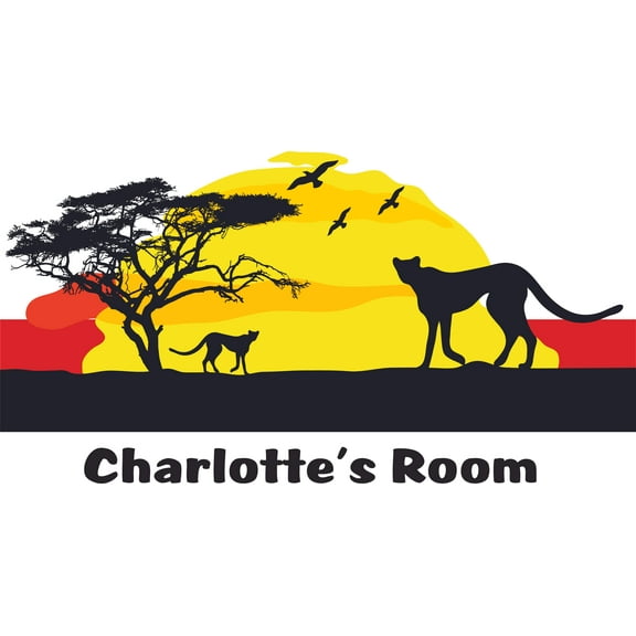Jungle Animals Safari Cheetah Customized Wall Decal - Custom Vinyl Wall Art - Personalized Name - Baby Girls Boys Kids Bedroom Wall Decal Room Decor Wall Stickers Decoration Size (15x30 inch)