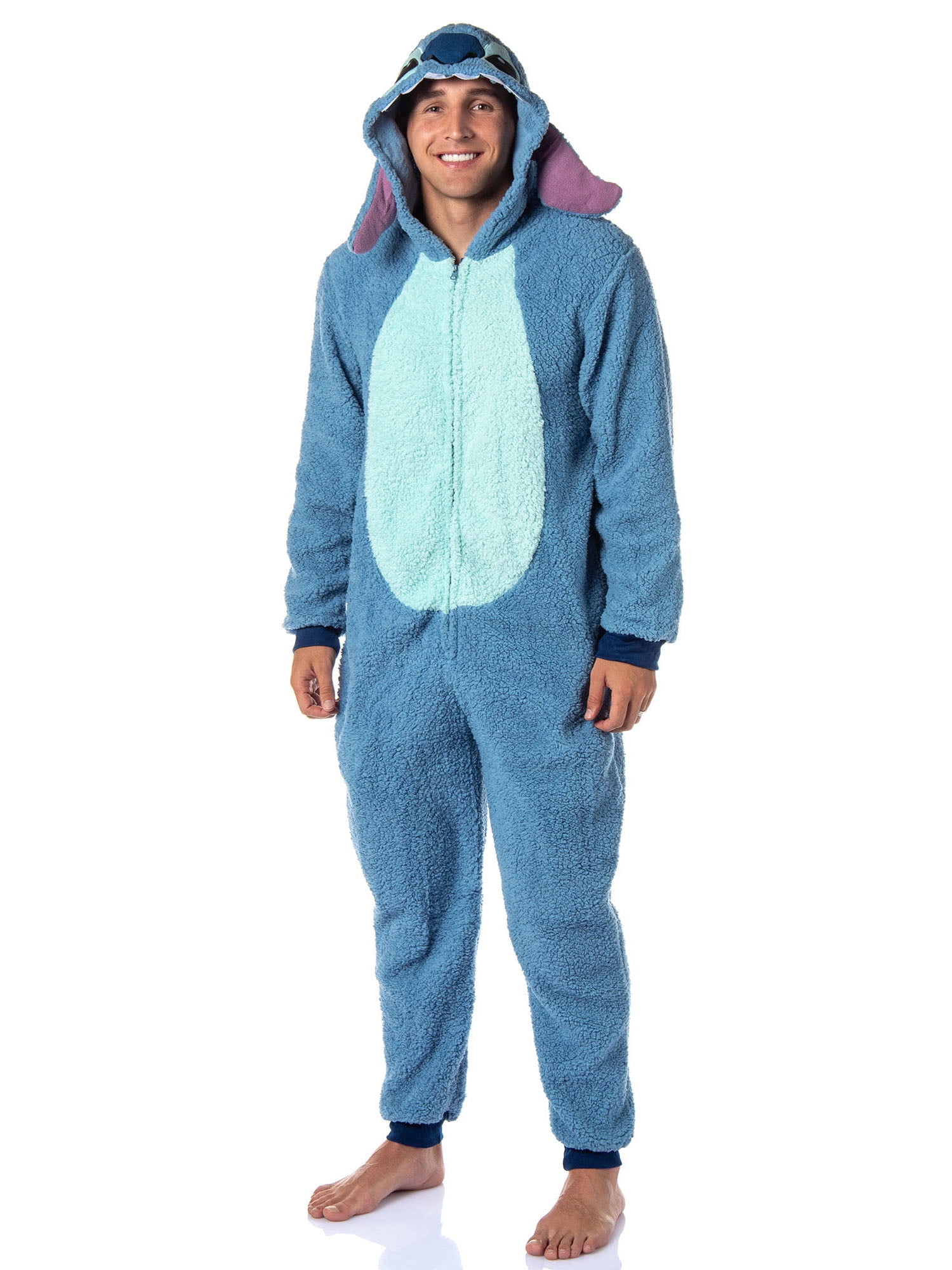 Disney Lilo And Stitch Adult Unisex Stitch Costume Sherpa Fleece One Piece Pajama Union Suit