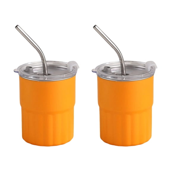 2pcs 304 Stainless Steel Mugs Stackable Double Walled Cup Cold Dishwasher Safe Water Drinking Glasses with Straw and Lid
