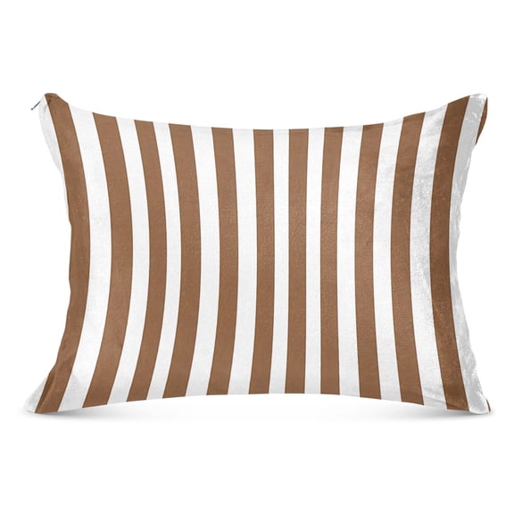 Brown and White Striped Plush Pillow Cases Standard Size Ultra Soft Warm Pillowcases with Zipper 20"x26"