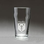 Devlin Irish Coat of Arms Pub Glasses - Set of 4 (Sand Etched)