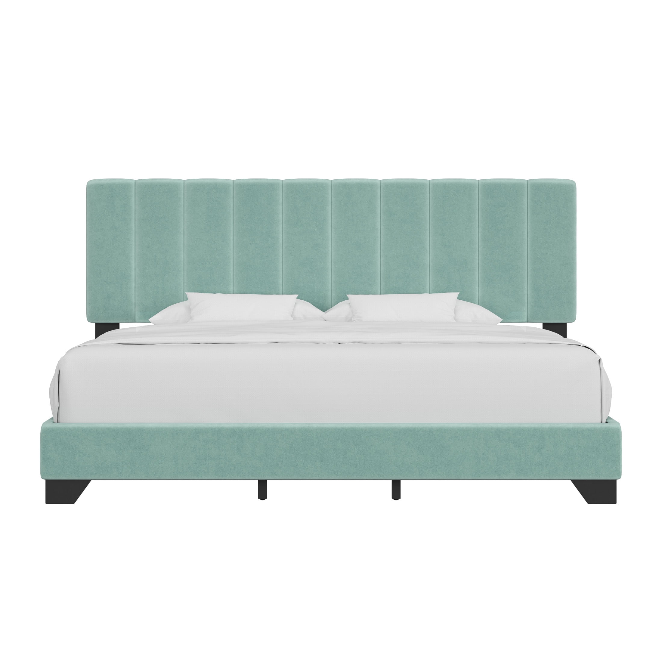 Reece Channel Stitched Upholstered King Bed, Caribbean Green, by Hillsdale Living Essentials