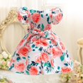 thumbnail image 2 of oqasdz Robe Fille 2025 Imprimé Floral Rose Manches Bouffantes Robe de Fête Formelle pour Enfants 2-10 Ans, 2 of 6