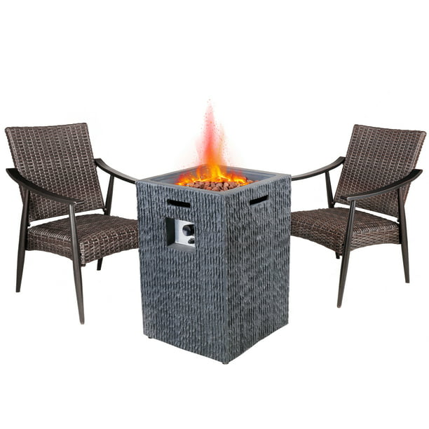 19 Inch Outdoor Gas Fire Pit Table Set, Mid Century Modern Wood Fire Pit