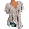 thumbnail image 2 of Camiseta de mujer con cuello en V, manga corta, camiseta de verano informal estampada, beige, S Scienceny  AP001653-49, 2 of 5