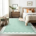 thumbnail image 2 of Hasoo Scalloped Washable Area Rug for Living Room Dorm Non Slip Indoor Geometric Bordered Throw Carpet, 8' x 10' Green, 2 of 5