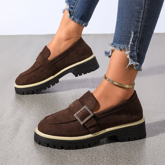 Willtoo Orthopedic Dress Shoes for Women Platform Round Toe Slip On Comfortable Loafers Non Slip Lug Sole Office Casual Walking Shoes Chunky Heel Fashion Low Top Shoes