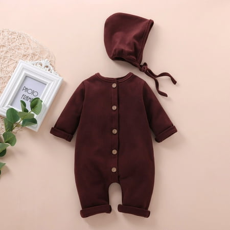 

Kayannuo Clearance Newborn Infant Baby Boys Girls Solid Single Breasted Romper Jumpsuit+Hat Outfits Christmas Gifts