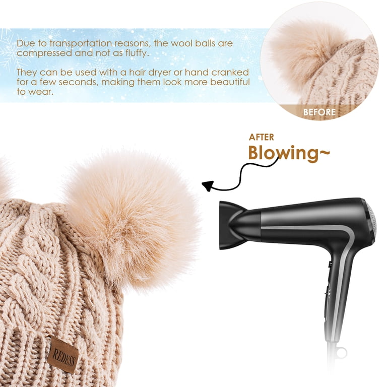 REDESS Women's Winter Beanie with Double Pom-Poms, Black photo 7